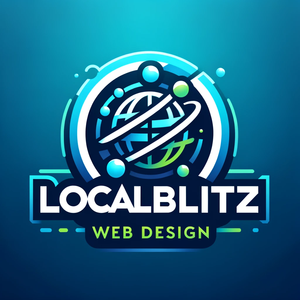 Logo of LocalBlitz Web Design featuring a stylized globe and digital elements in vibrant blues and greens.